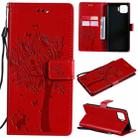 For OPPO F17 Pro / Reno4 Lite Tree & Cat Pattern Pressed Printing Horizontal Flip PU Leather Case with Holder & Card Slots & Wallet & Lanyard(Red) - 1