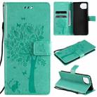 For OPPO F17 / A73 Tree & Cat Pattern Pressed Printing Horizontal Flip PU Leather Case with Holder & Card Slots & Wallet & Lanyard(Green) - 1