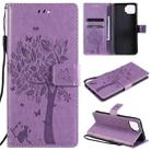 For OPPO F17 / A73 Tree & Cat Pattern Pressed Printing Horizontal Flip PU Leather Case with Holder & Card Slots & Wallet & Lanyard(Light Purple) - 1