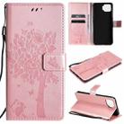 For OPPO F17 / A73 Tree & Cat Pattern Pressed Printing Horizontal Flip PU Leather Case with Holder & Card Slots & Wallet & Lanyard(Rose Gold) - 1