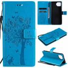 For OPPO F17 / A73 Tree & Cat Pattern Pressed Printing Horizontal Flip PU Leather Case with Holder & Card Slots & Wallet & Lanyard(Blue) - 1