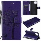 For OPPO F17 / A73 Tree & Cat Pattern Pressed Printing Horizontal Flip PU Leather Case with Holder & Card Slots & Wallet & Lanyard(Purple) - 1