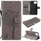 For OPPO F17 / A73 Tree & Cat Pattern Pressed Printing Horizontal Flip PU Leather Case with Holder & Card Slots & Wallet & Lanyard(Grey) - 1