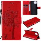 For OPPO F17 / A73 Tree & Cat Pattern Pressed Printing Horizontal Flip PU Leather Case with Holder & Card Slots & Wallet & Lanyard(Red) - 1