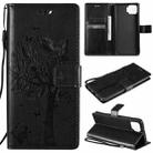 For OPPO F17 / A73 Tree & Cat Pattern Pressed Printing Horizontal Flip PU Leather Case with Holder & Card Slots & Wallet & Lanyard(Black) - 1