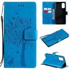 For OPPO Realme 7 Pro Tree & Cat Pattern Pressed Printing Horizontal Flip PU Leather Case with Holder & Card Slots & Wallet & Lanyard(Blue) - 1