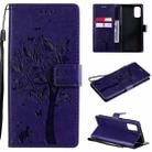 For OPPO Realme 7 Pro Tree & Cat Pattern Pressed Printing Horizontal Flip PU Leather Case with Holder & Card Slots & Wallet & Lanyard(Purple) - 1