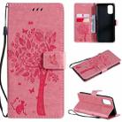 For OPPO Realme 7 Pro Tree & Cat Pattern Pressed Printing Horizontal Flip PU Leather Case with Holder & Card Slots & Wallet & Lanyard(Pink) - 1