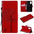 For OPPO Realme 7 Pro Tree & Cat Pattern Pressed Printing Horizontal Flip PU Leather Case with Holder & Card Slots & Wallet & Lanyard(Red) - 1