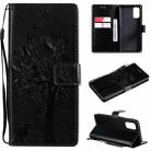 For OPPO Realme 7 Pro Tree & Cat Pattern Pressed Printing Horizontal Flip PU Leather Case with Holder & Card Slots & Wallet & Lanyard(Black) - 1
