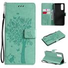 For OPPO Realme 7 Tree & Cat Pattern Pressed Printing Horizontal Flip PU Leather Case with Holder & Card Slots & Wallet & Lanyard(Green) - 1