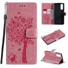 For OPPO Realme 7 Tree & Cat Pattern Pressed Printing Horizontal Flip PU Leather Case with Holder & Card Slots & Wallet & Lanyard(Pink) - 1
