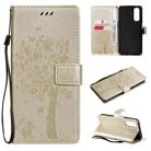 For OPPO Realme 7 Tree & Cat Pattern Pressed Printing Horizontal Flip PU Leather Case with Holder & Card Slots & Wallet & Lanyard(Gold) - 1