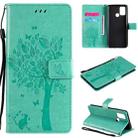 For OPPO Realme 7i / C17 Tree & Cat Pattern Pressed Printing Horizontal Flip PU Leather Case with Holder & Card Slots & Wallet & Lanyard(Green) - 1