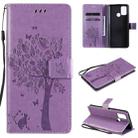 For OPPO Realme 7i / C17 Tree & Cat Pattern Pressed Printing Horizontal Flip PU Leather Case with Holder & Card Slots & Wallet & Lanyard(Light Purple) - 1