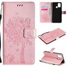 For OPPO Realme 7i / C17 Tree & Cat Pattern Pressed Printing Horizontal Flip PU Leather Case with Holder & Card Slots & Wallet & Lanyard(Rose Gold) - 1