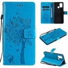 For OPPO Realme 7i / C17 Tree & Cat Pattern Pressed Printing Horizontal Flip PU Leather Case with Holder & Card Slots & Wallet & Lanyard(Blue) - 1