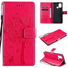 For OPPO Realme 7i / C17 Tree & Cat Pattern Pressed Printing Horizontal Flip PU Leather Case with Holder & Card Slots & Wallet & Lanyard(Rose Red) - 1