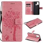 For OPPO Realme 7i / C17 Tree & Cat Pattern Pressed Printing Horizontal Flip PU Leather Case with Holder & Card Slots & Wallet & Lanyard(Pink) - 1