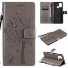 For OPPO Realme 7i / C17 Tree & Cat Pattern Pressed Printing Horizontal Flip PU Leather Case with Holder & Card Slots & Wallet & Lanyard(Grey) - 1