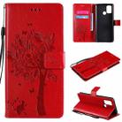 For OPPO Realme 7i / C17 Tree & Cat Pattern Pressed Printing Horizontal Flip PU Leather Case with Holder & Card Slots & Wallet & Lanyard(Red) - 1