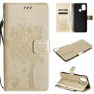 For OPPO Realme 7i / C17 Tree & Cat Pattern Pressed Printing Horizontal Flip PU Leather Case with Holder & Card Slots & Wallet & Lanyard(Gold) - 1