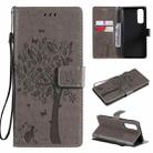 For OPPO Reno4 Pro 4G Tree & Cat Pattern Pressed Printing Horizontal Flip PU Leather Case with Holder & Card Slots & Wallet & Lanyard(Grey) - 1