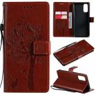 For OPPO Reno4 Tree & Cat Pattern Pressed Printing Horizontal Flip PU Leather Case with Holder & Card Slots & Wallet & Lanyard(Coffee) - 1