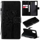 For OPPO Reno4 Tree & Cat Pattern Pressed Printing Horizontal Flip PU Leather Case with Holder & Card Slots & Wallet & Lanyard(Black) - 1