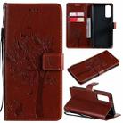 For Huawei P Smart 2021 Tree & Cat Pattern Pressed Printing Horizontal Flip PU Leather Case with Holder & Card Slots & Wallet & Lanyard(Coffee) - 1