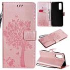For Huawei P Smart 2021 Tree & Cat Pattern Pressed Printing Horizontal Flip PU Leather Case with Holder & Card Slots & Wallet & Lanyard(Rose Gold) - 1