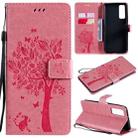 For Huawei P Smart 2021 Tree & Cat Pattern Pressed Printing Horizontal Flip PU Leather Case with Holder & Card Slots & Wallet & Lanyard(Pink) - 1