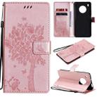 For Huawei Y9a Tree & Cat Pattern Pressed Printing Horizontal Flip PU Leather Case with Holder & Card Slots & Wallet & Lanyard(Rose Gold) - 1