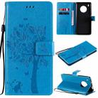 For Huawei Y9a Tree & Cat Pattern Pressed Printing Horizontal Flip PU Leather Case with Holder & Card Slots & Wallet & Lanyard(Blue) - 1