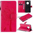 For Huawei Y9a Tree & Cat Pattern Pressed Printing Horizontal Flip PU Leather Case with Holder & Card Slots & Wallet & Lanyard(Rose Red) - 1