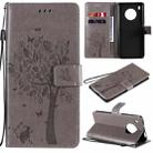 For Huawei Y9a Tree & Cat Pattern Pressed Printing Horizontal Flip PU Leather Case with Holder & Card Slots & Wallet & Lanyard(Grey) - 1