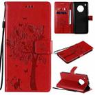 For Huawei Y9a Tree & Cat Pattern Pressed Printing Horizontal Flip PU Leather Case with Holder & Card Slots & Wallet & Lanyard(Red) - 1