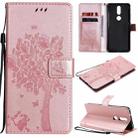 For Nokia 2.4 Tree & Cat Pattern Pressed Printing Horizontal Flip PU Leather Case with Holder & Card Slots & Wallet & Lanyard(Rose Gold) - 1