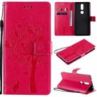 For Nokia 2.4 Tree & Cat Pattern Pressed Printing Horizontal Flip PU Leather Case with Holder & Card Slots & Wallet & Lanyard(Rose Red) - 1