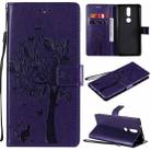 For Nokia 2.4 Tree & Cat Pattern Pressed Printing Horizontal Flip PU Leather Case with Holder & Card Slots & Wallet & Lanyard(Purple) - 1