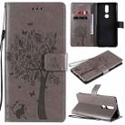 For Nokia 2.4 Tree & Cat Pattern Pressed Printing Horizontal Flip PU Leather Case with Holder & Card Slots & Wallet & Lanyard(Grey) - 1