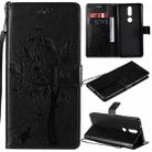 For Nokia 2.4 Tree & Cat Pattern Pressed Printing Horizontal Flip PU Leather Case with Holder & Card Slots & Wallet & Lanyard(Black) - 1