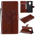 For Nokia 3.4 Tree & Cat Pattern Pressed Printing Horizontal Flip PU Leather Case with Holder & Card Slots & Wallet & Lanyard(Coffee) - 1