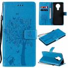 For Nokia 3.4 Tree & Cat Pattern Pressed Printing Horizontal Flip PU Leather Case with Holder & Card Slots & Wallet & Lanyard(Blue) - 1