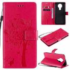 For Nokia 3.4 Tree & Cat Pattern Pressed Printing Horizontal Flip PU Leather Case with Holder & Card Slots & Wallet & Lanyard(Rose Red) - 1