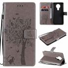 For Nokia 3.4 Tree & Cat Pattern Pressed Printing Horizontal Flip PU Leather Case with Holder & Card Slots & Wallet & Lanyard(Grey) - 1