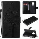 For Nokia 3.4 Tree & Cat Pattern Pressed Printing Horizontal Flip PU Leather Case with Holder & Card Slots & Wallet & Lanyard(Black) - 1