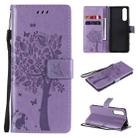 For Sony Xperia5 II Tree & Cat Pattern Pressed Printing Horizontal Flip PU Leather Case with Holder & Card Slots & Wallet & Lanyard(Light Purple) - 1