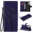 For Sony Xperia5 II Tree & Cat Pattern Pressed Printing Horizontal Flip PU Leather Case with Holder & Card Slots & Wallet & Lanyard(Purple) - 1