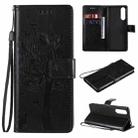 For Sony Xperia5 II Tree & Cat Pattern Pressed Printing Horizontal Flip PU Leather Case with Holder & Card Slots & Wallet & Lanyard(Black) - 1